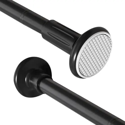 Produktbild: Bazasa 1 Stück Teleskopstange Schwarz Duschvorhangstange ohne Bohren 70-120cm Ausziehrbare Gardinenstange zum Einkelmmen Curtain Rod No Drill für Fenster Badezimmer Kleiderschrank Schränke