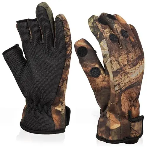Produktbild: BB Hapeayou Angelhandschuhe Herren Neoprenhandschuhe mit 3 Finger Abklappbar Angeln Handschuhe Winter Outdoor Fishing Gloves