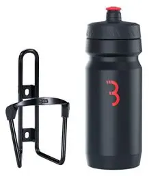 Produktbild: BBB Cycling Wasserflasche und Halter Kombination Universal Fahrrad Flaschenhalter für Rennrad und MTB Leicht Aluminium FuelTank und CompTank BBC-03C Schwarz/Schwarz-Rot, 550 ml