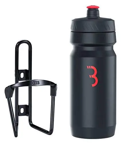 Produktbild: BBB Cycling Wasserflasche und Halter Kombination Universal Fahrrad Flaschenhalter für Rennrad und MTB Leicht Aluminium FuelTank und CompTank BBC-03C Schwarz/Schwarz-Rot, 550 ml