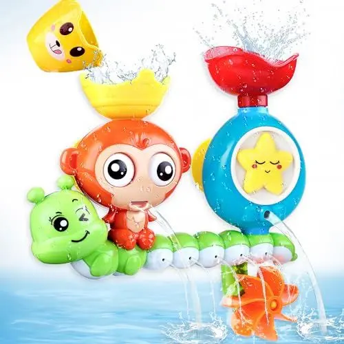 Produktbild: BBLIKE Badewannenspielzeug, Niedlicher AFFE Badespielzeug Set, Wasserspielzeug Baby mit Bechern, Kinder Baby ab 18 Monate+ Jungen und Mädchen, Adventsgeschenke