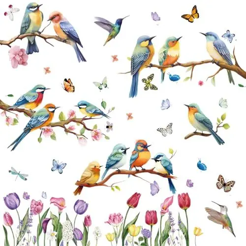 Produktbild: BBLIKE Fensterbilder Frühling 9 Blätter Fenstersticker Frühling Ostern Selbstklebend Elster Blumen Schmetterling Fensteraufkleber Wiederverwendbare für Fensterdeko Kinderzimmer Party Zubehör