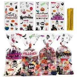 Produktbild: BBLIKE Halloween Tüten,Halloween süßigkeiten tüte, 120 Pcs Cellophantüten mit Twist Krawatten, Halloween Beutel für Halloween-Party, Urlaubsfeier, Halloween Tasche Für Halloween Sweets Kekse Snacks
