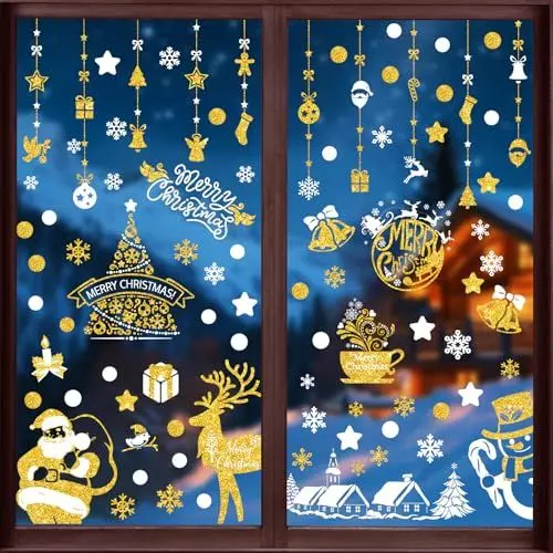 Produktbild: BBLIKE Weihnachtsdekoration Fenster Aufkleber-9PCS Platin Winter Fenster Aufkleber Fenster Blume Selbstklebende Weihnachtsdekorationen Weihnachtsbaum Kinderzimmer Fenster Aufkleber