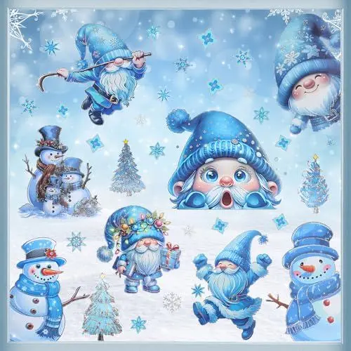 Produktbild: BBLIKE Weihnachtsdekoration Fensteraufkleber - 9PCS Blauer Wichtel Winter Fensteraufkleber Fensterdekorationen Selbstklebende Weihnachtsdekorationen Weihnachtsbaum Kinderzimmer Fensteraufkleber