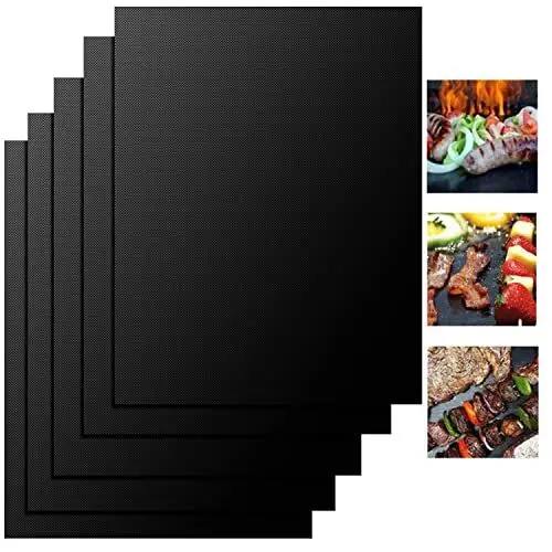 Produktbild: BBQ Grillmatte, 5er-Set, 50 x 40 cm, Grillmatten, 100 antihaftbeschichtete, wiederverwendbare Grillmatten, Backmatten, PFOA-freie Grillmatte für Gasgrill, Holzkohle & Backofen