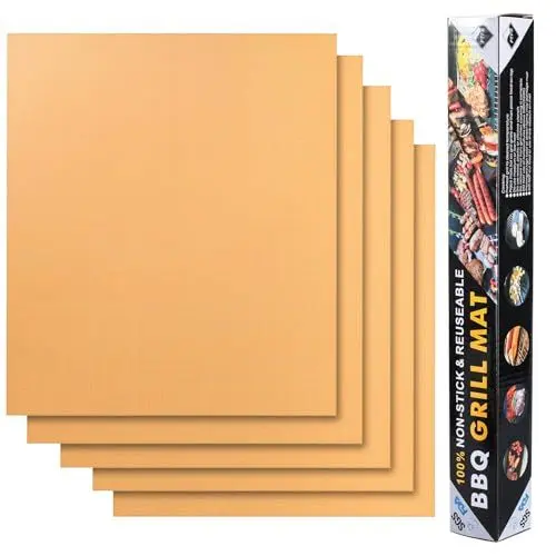 Produktbild: BBQ Grillmatte, 5er Set Antihaft Grillmatten Teflon BBQ Grill 40x33cm, Grillplatte Gasgrill, 0,25mm dick, wiederverwendbares Backpapier PFOA-frei für Kohle