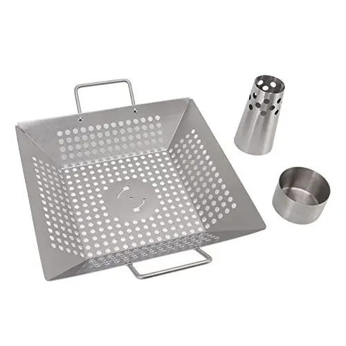 Produktbild: OUCRIY BBQ-Grillkorb, Edelstahl-Gemüsegrillkorb, Hühnerbrenner, Ständerhalter mit 2 Griffen für Grill und Smoker