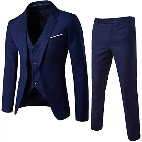 Produktbild: BBring Anzug Herren Slim Fit 3 Teilig Anzüge Modern Business Hochzeit Herrenanzug Einreiher Sakko Weste Hose(Navy,L) Wedding Kleidung Herren Schwarze Hose Herren