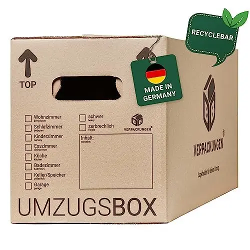 Produktbild: BB-Verpackungen 10 x Umzugskarton aus recycelter Pappe, sehr stabil mit doppeltem Boden (belastbar bis 40 kg) - Sets zwischen 5 und 150 Stück