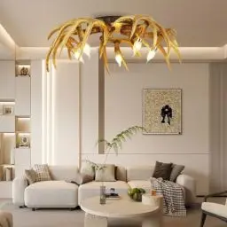 Produktbild: BBWO Vintage Deckenleuchte Geweih Antike Deckenlampe Schlafzimmerlampe E14 × 5 Deckenbeleuchtung Harz Decke Kronleuchter Küche Korridor Esszimmer Harz Bad Flur Horn Lichter Dekoration EsstischLampe