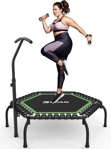 Produktbild: BCAN 250KG Mini-Trampolin, Ø 123CM Fitness-Trampolin mit Bungees, 3-Fach Verstellbarer Schaumstoffgriff, Stabiler und leiser Übungs-Rebounder für Kinder und Erwachsene, Indoor-/Gartentraining
