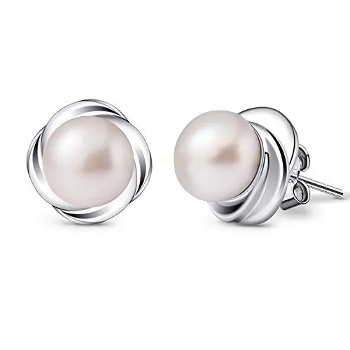 Produktbild: B.Catcher Perlen Ohrringe Damen 925 Sterling Silber Ohrstecker Ohrschmuck Blumesprache Süßwasser Zuchtperle