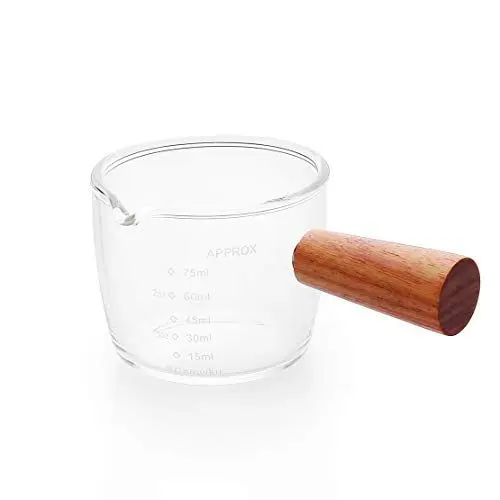 Produktbild: BCnmviku 75ml Espresso Gläser Mit Holzgriff,V-FöRmigem Ausguss Espresso Messbecher,Espresso Kännchen Für Kaffee,Milch