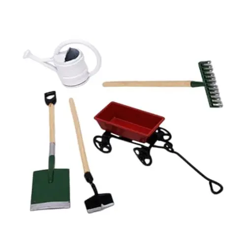 Produktbild: BCOATH Puppenhaus-gartenwerkzeug-Set Im Maßstab 1:12 Miniatur-zubehör-Set Schaufel Hacke Gießkanne und Wagen
