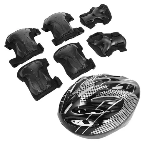 Produktbild: BCOATH 1 Set Skateboard Schutzausrüstung Set Knieschoner Knie Und Ellbogenschützer Erwachsenenhelm Rollschuhlaufen Schutzzubehör Roller Fahrrad Knieschützer Skating Schutzpolster