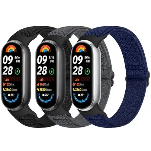 Produktbild: Bcuckood Elastisches Armband kompatibel mit Xiaomi Smart Band 9/ Xiaomi Smart Band 8 Damen Herren, dehnbares Uhrenarmband weiches elastisches Nylon Ersatzarmband für Xiaomi Mi Band 9/8, 3 Stück