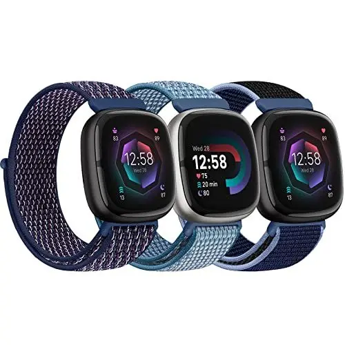 Produktbild: Bcuckood Nylon Armband kompatibel mit Fitbit Versa 4/Sense 2/Versa 3/Sense Damen Herren Weiches atmungsaktives Nylon Uhrenarmband Sport Solo Schleife Ersatzarmband