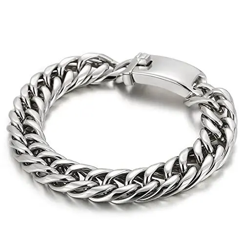 Produktbild: BCughia Bracelets, Schmuck Männer Silber Panzerkette Versteckter Sicherheitsverschluss Kubanisches Filialdesign 220x13mm Armband für Herren