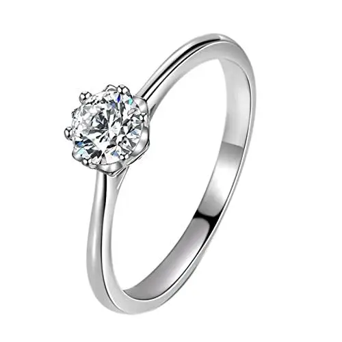 Produktbild: BCughia Eheringe Modern, Ring Schmuck Silber Weiß Rundschliff Zirkonia Blume 6 Klaue Zirkon Solitaire Engagement Ringe Damen Größe 47(15.0)