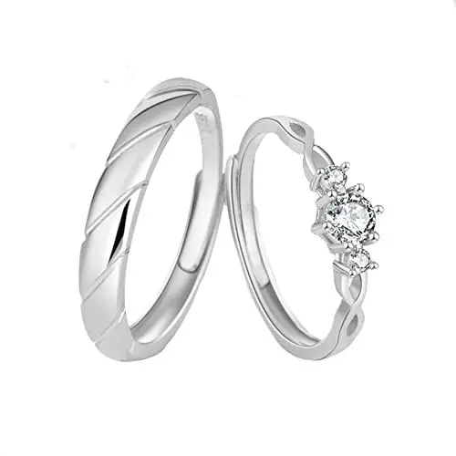 Produktbild: BCughia Hochzeitsringe Paar, Herrenring Silber 925 Weiß Rundschliff Zirkonia Sterlingsilber Weihnachten Verstellbare Ringe für Männer Und Frauen