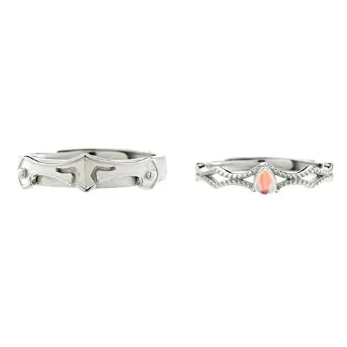 Produktbild: BCughia Hochzeitsringe, Ring mit Gravur für Paare Rosa Tropfenschliff Mondstein Sterlingsilber Hochzeit Verstellbare Ringe für Männer Und Frauen