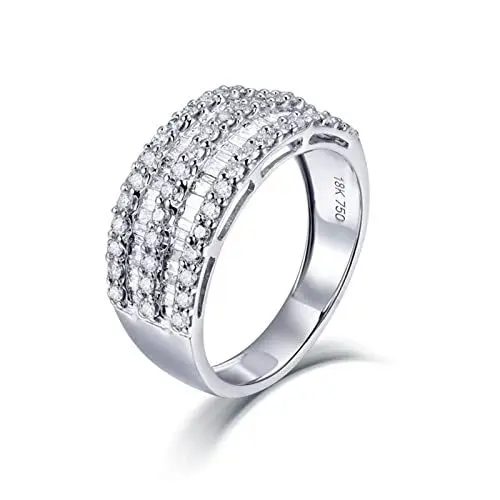 Produktbild: BCughia Promise Ring, Ringe Platin Weiß Baguetteschliff Diamant 18 Karat Weißgold Bohrreihendesign Versprechen Ringe Damen Größe 57(18.1)