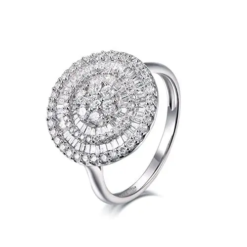 Produktbild: BCughia Ring Verlobung, Ringe Platin Weiß Baguetteschliff Diamant 18 Karat Weißgold Großes Kreisdesign Jubiläum Ringe Damen Größe 57(18.1)