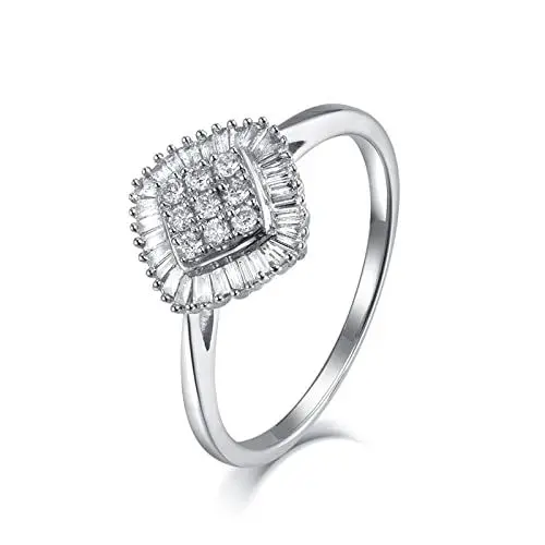 Produktbild: BCughia Wistic Ring, Eheringe Aus Platin Weiß Baguetteschliff Diamant 14 Karat Weißgold Quadratische Gestaltung Engagement Ringe Größe 57(18.1)