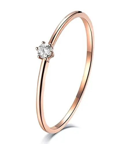 Produktbild: BCughia Zierlicher Ring, Eheringe Rotgold Weiß Rundschliff Diamant 14 Karat Roségold Design Im Klassischen Stil Versprechen Ringe Größe 53(16.9)