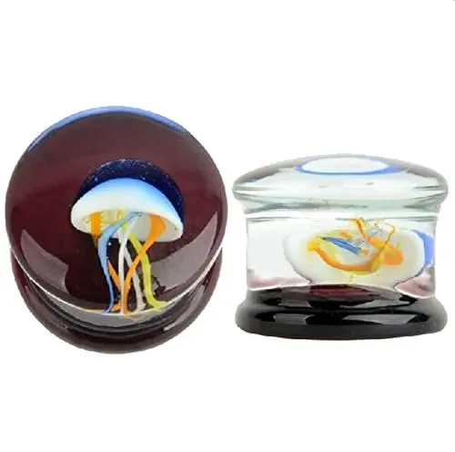 Produktbild: Bcughia Ohr Tunnel 14mm Glas Damen Ohrringe Tunnel Weinrot Runde Form Tunnel Plug Ohr Set, 2 Stück