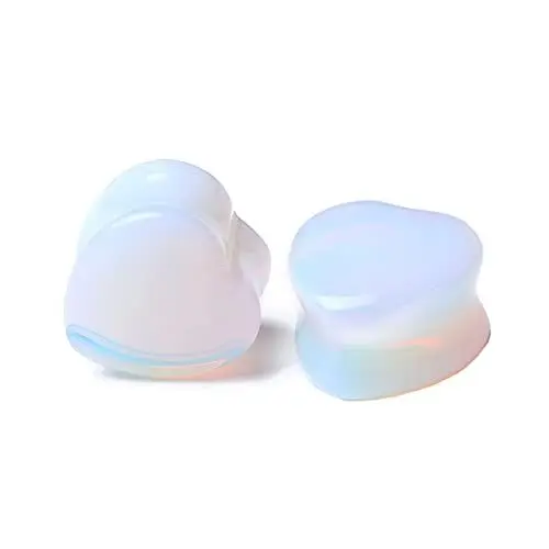 Produktbild: BCughia Ohrring Tunnel Stein 6mm Ohr Plug Damen Herz Form Opal Stein Ohrringe Tunnel Set, 2 Stück