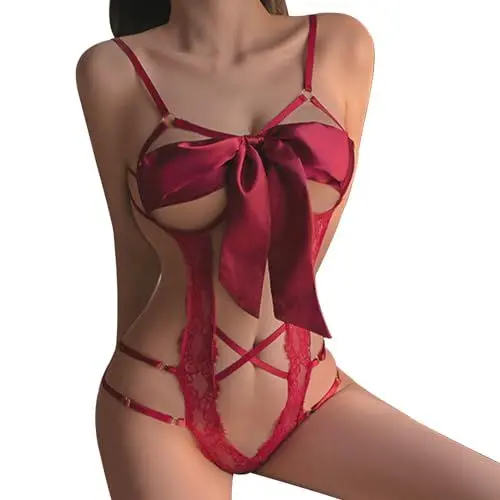 Produktbild: BDSMAGE Sexy Dessous Damen für Sex Strapsen Dessous Set mit Ouvert Strümpfen Body Damen Sexy Spitze erotisch Dessous Unterwäsche Reizwäsche hochwertig (Rot, Eine Größe passt Allen)