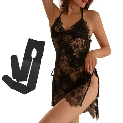 Produktbild: BDSMAGE Sexy Dessous Damen für Sex Strapsen Dessous Set mit Ouvert Strümpfen Body Damen Sexy Spitze erotisch Dessous Unterwäsche Reizwäsche hochwertig (Schwarz, 968)