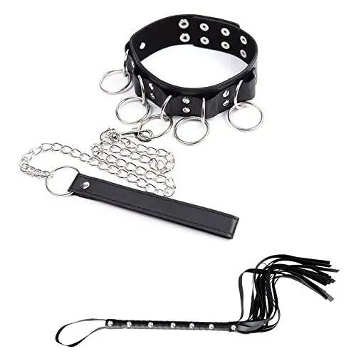 Produktbild: BDSMJOY SM Choker Halsband Frauen Sex Mehrere-ringe Leder Halsbänder mit Peitsche Sex Weich,SM Bondageset Fessel Set Einstellbar Halskette Sklaven Bondage Collar mit Ketten,BDSM Sex Spielzeug Beide