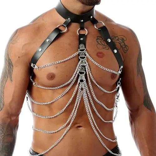 Produktbild: BDSMLOVE Harness Männer Leder,Sissy Dessous Männer Fetisch sexy Unterwäsche für Mann,Festival Outfit Gay Unterwäsche Herren erotische Dessus Reizwäsche für Sex Männer (weiße Kette)