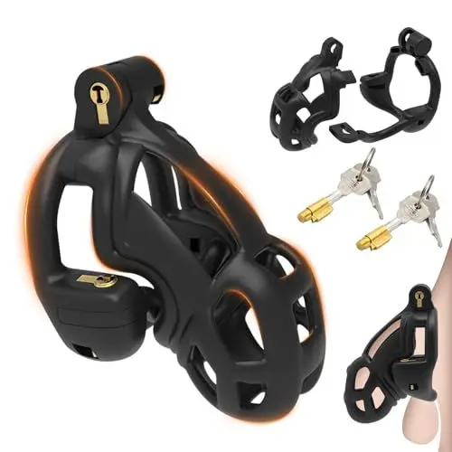 Produktbild: BDSMLOVE Keuschheitskäfig Herren mit 2 Schlösser,Kobra Terminator Peniskäfig Chastity Cage Male,Keuschheitsgürtel für Herren,Penis Käfig fetisch Sklaven Sexspielzeug für die Männer extrem (B, Φ 52 MM)