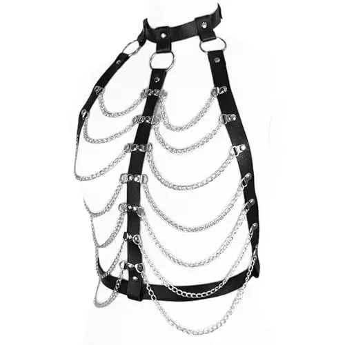 Produktbild: BDSMYEE Damen Leder Harness, Sexy Dessous Frauen, Fetish Kleidung, Rave Outfit, Gothic Body Harness, PU-Leder, Adjustable, Schnalle, Standard, Erwachsene Frauen, Harness