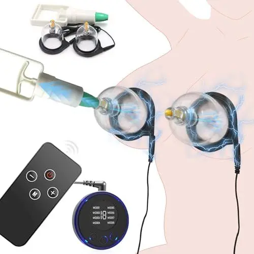 Produktbild: BDSMYEE Elektroschock Nippelsauger Brustwarzen,Estim für Frau Klitoris Sauger Vagina Pumpe mit 19 Modi,BDSMs Spielzeug hart,SM Sexspielzeug extreme Paare,BDSMs Toys (Schwarz)