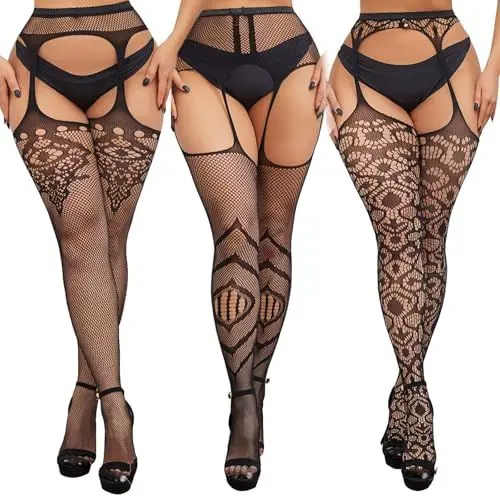 Produktbild: BDSMYEE Sexy Strumpfhosen 3 Set für Frauen,Netz Strumpfhose Ouvert für Damen Bodystocking Ouvert Sexy Dessous Sexy Outfit für Damen (7501+7502+7503)