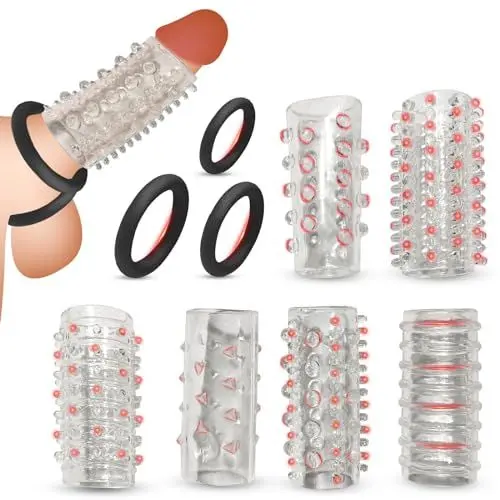 Produktbild: BDSMYOU 9er Penismanschetten Sex Toyset Herren,6 Penishülle + 3 Cockringe Extrem Silikon,Penis Sleeve Sex Spielzeug für die Männer Penis Vergrößern,Penisring Cockring Penis Ring Penis Hülle
