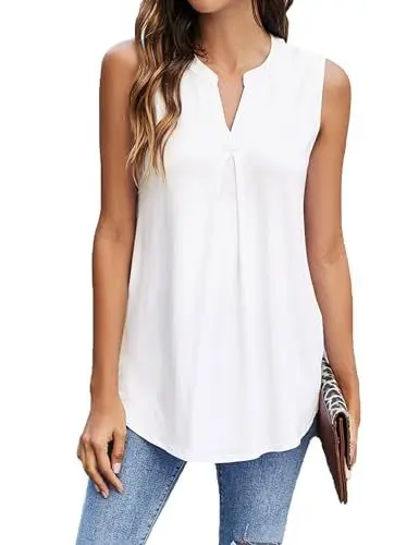 Produktbild: BDTECAOR Weiße Ärmellose Bluse Damen Weiß Sommer V Ausschnitt Lockeres Tank Tops Casual Business Obertielen XXL