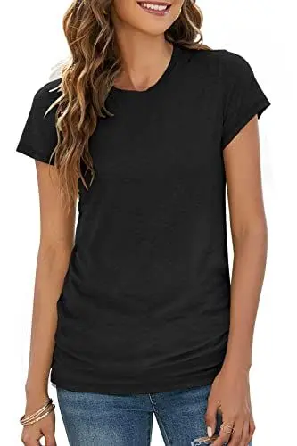 Produktbild: BDTECAOR Baumwolle Oberteil Damen Elegant Kurzarm Basic Tunika Mode Workout Shirt Schwarz M