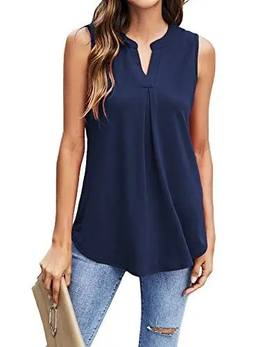 Produktbild: BDTECAOR Ärmellose Blusen für Damen Business Lässig V-Ausschnitt Dressy Locker Tank Tops Cute Summer Tops Marineblau L