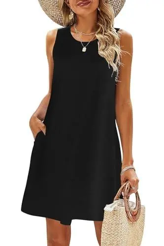 Produktbild: BDTECAOR Tunika Kleid Damen Sommer Knielang Strand Minikleid Locker Urlaub Sommer Kleidung Schwarze S