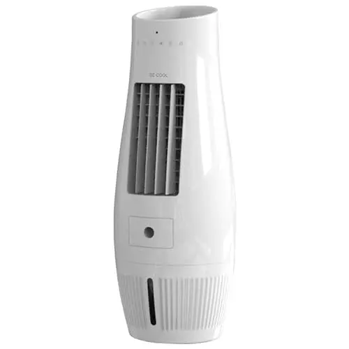 Produktbild: BE COOL 6in1 Design-Luftkühler mit Wasserkühlung - Verdunstungskühler, Ventilator, Luftbefeuchter, Luftwäscher, Mückenabwehr, Blumentopf – 50 Watt, Luftumwälzung: 480m³/h, 7L Tank, Fernbedienung, weiß