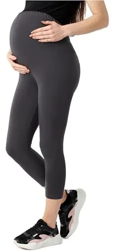Produktbild: Be Mammy Damen 3/4 Umstandsleggings aus Bio-Baumwolle BE20-284 (Graphite, XXL)