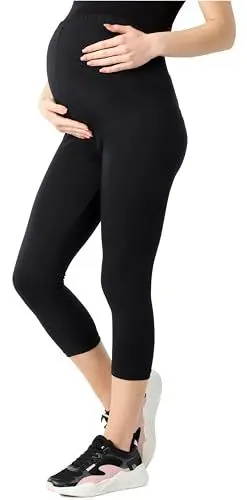 Produktbild: Be Mammy Damen 3/4 Umstandsleggings aus Bio-Baumwolle BE20-284 (Schwarz, L)