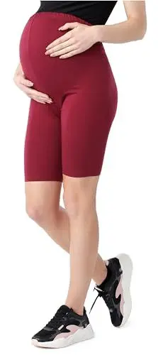 Produktbild: Be Mammy Damen Kurze Umstandsleggings aus Bio-Baumwolle BE20-285 (Weinrot, L)