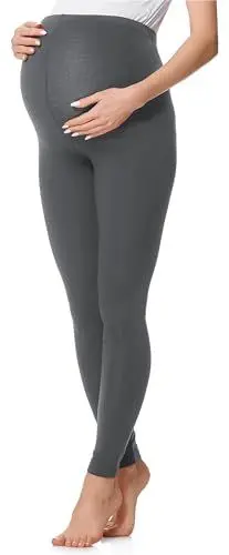 Produktbild: Be Mammy Lange Umstandsleggings aus Baumwolle Leggings für Schwangere Umstands Leggings Schwangerschafts Unterhosen mit Hoher Bund Weich und Elastisch BE20-230 (Grau, L)